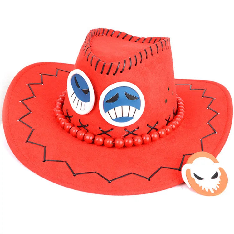 Anime One Piece Portgas.D.Ace Cosplay Hat Cowboy Hat With Bones Skull Toys Cosplay Trafalgar Law Cap Chopper .Luffy straw hat