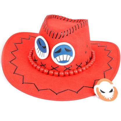 Anime One Piece Portgas.D.Ace Cosplay Hat Cowboy Hat With Bones Skull Toys Cosplay Trafalgar Law Cap Chopper .Luffy straw hat