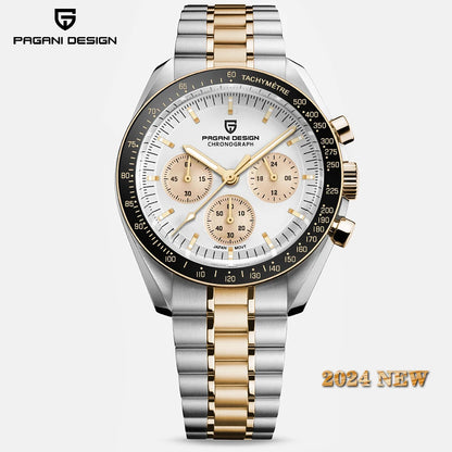 PAGANI DESIGN Men's Chronometer Quartz Watch Waterproof Luminous Red Sapphire Mirror Stainless Steel Band Fashion & Casual Wristwatch