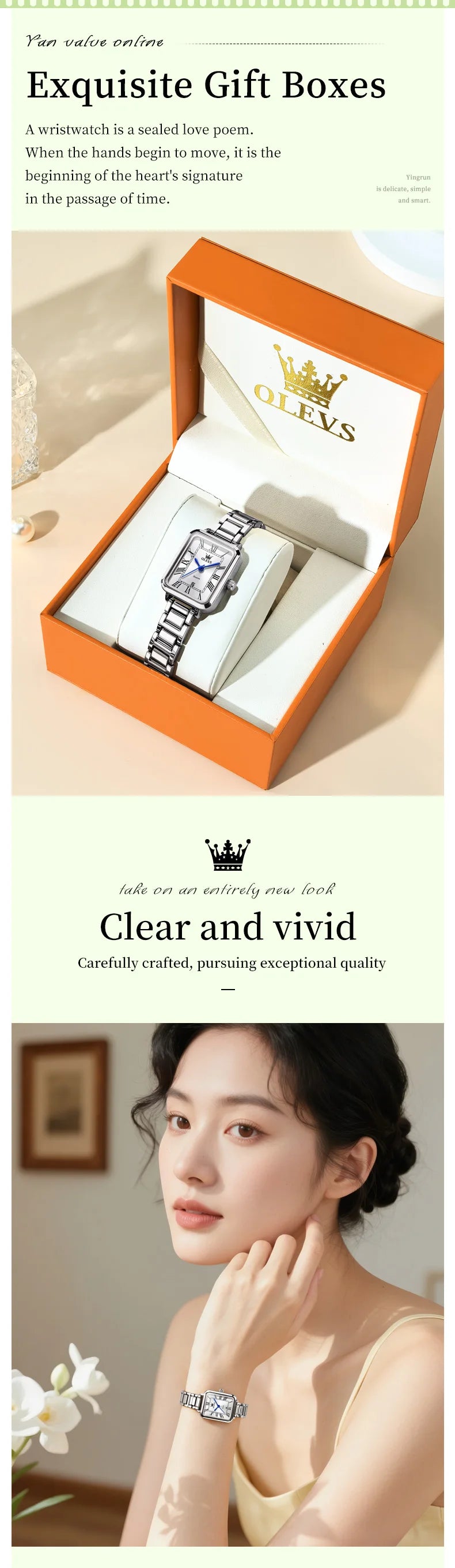 OLEVS Classic Square Women's Watch Roman Numerals Stainless Steel Band Quartz Movement Waterproof Casual Luxury Watch 5641