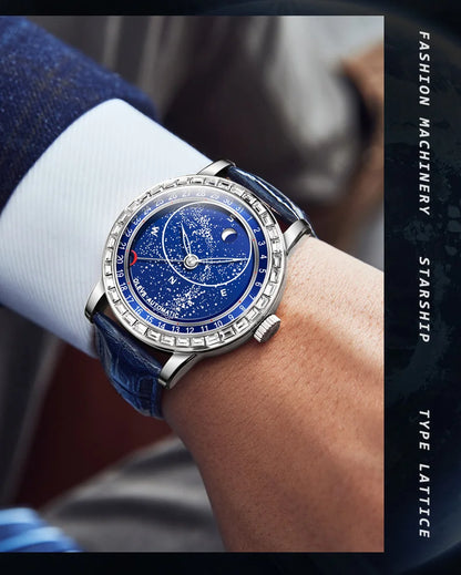 OLEVS 9923 Men's Casual Fashion Luxury Mechanical Watch Leather Strap Luminous High Quality Stainless Steel round Case Wristwatch