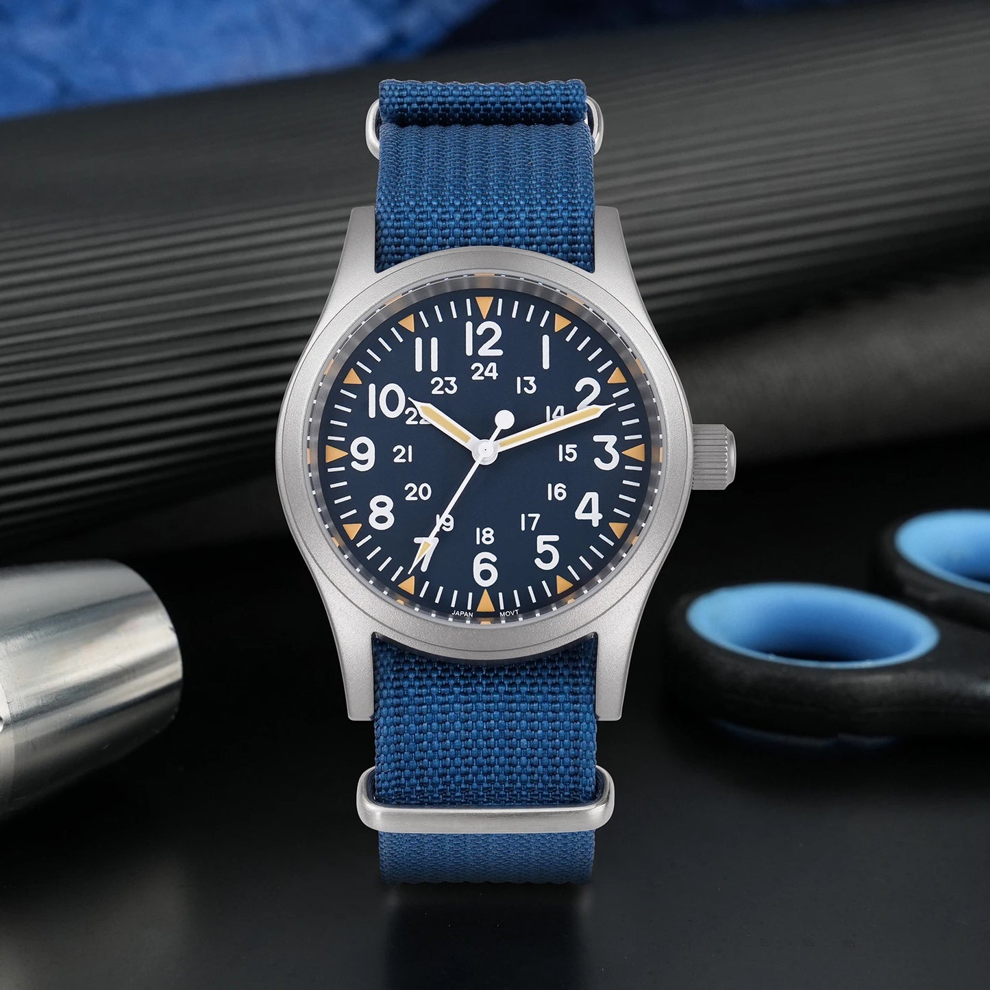 Militado ML05 38mm Military Field Watch - Sweep Quartz Movement Domed Sapphire Crystal 100M Waterproof Super Luminous Nylon Band Watch for Men