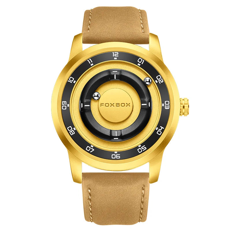 FOXBOX Watch Personalized Fashion Floating Magnetic Pointer Free Ball Bearing Creative Simple Waterproof Quartz Watch for Men