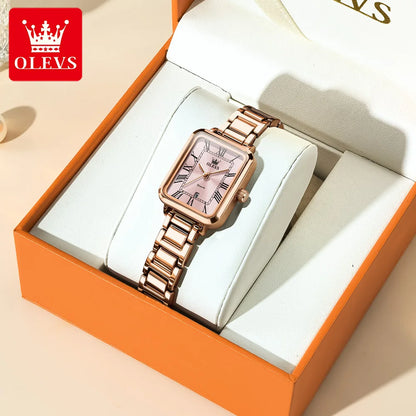 OLEVS Classic Square Women's Watch Roman Numerals Stainless Steel Band Quartz Movement Waterproof Casual Luxury Watch 5641