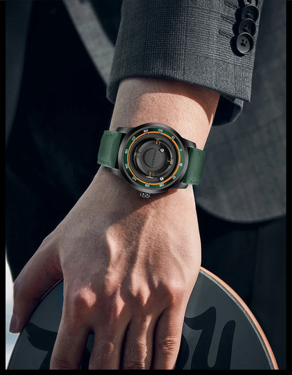 FOXBOX Watch Personalized Fashion Floating Magnetic Pointer Free Ball Bearing Creative Simple Waterproof Quartz Watch for Men