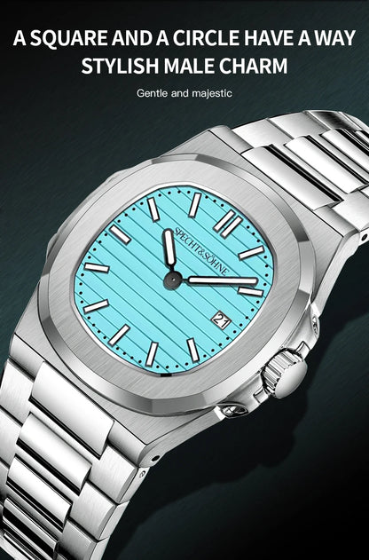 Specht & Söhne Classic 5711 Ultra Thin Men's Watch Green Sapphire Crystal 50M Water Resistant Stainless Steel Quartz Wristwatch