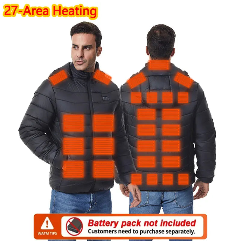 Heated Jacket Thick Warm Heated Jacket 4 Control Zone 27 Men Women Winter Outdoor Ski Hiking Coat (Not Included The Power Bank)