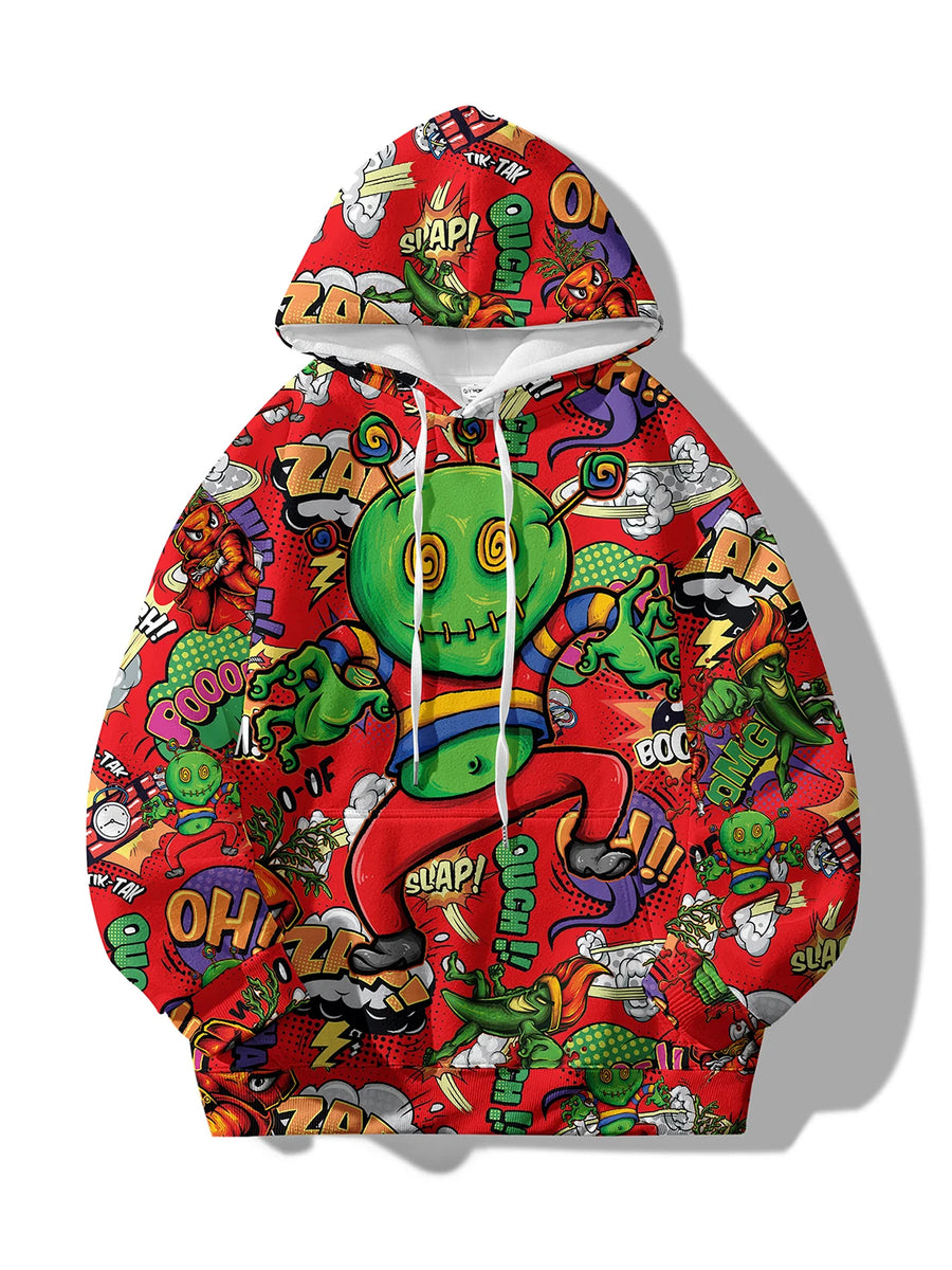 Spring and Autumn Hot selling New Cartoon Letter Graffiti 3D Digital Printing Fashion Youth Hoodie Men's and Women's Casual Top
