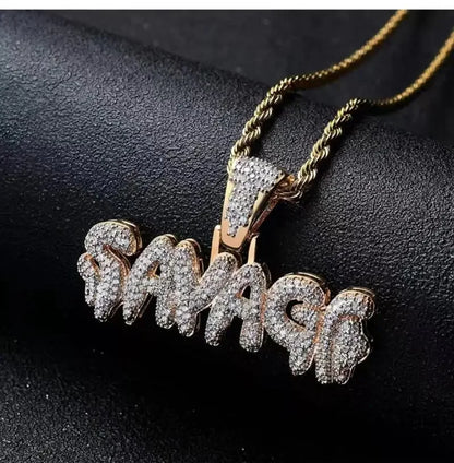 Iced Out Letter Savage Pendant Shiny Bing Cubic Zirconia Hip Hop Necklace Men\\\'s Cool Rock Rap Trend Jewelry