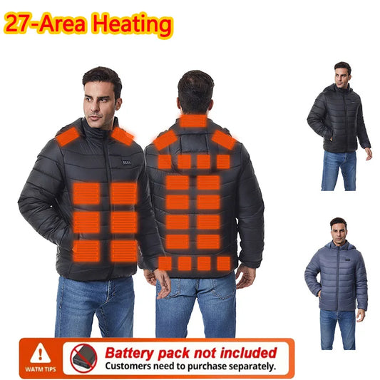 Heated Jacket Thick Warm Heated Jacket 4 Control Zone 27 Men Women Winter Outdoor Ski Hiking Coat (Not Included The Power Bank)