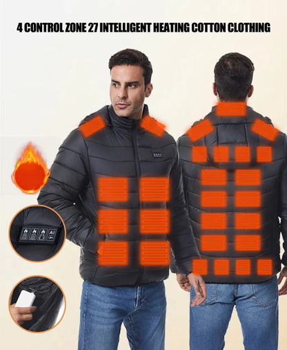 Heated Jacket Thick Warm Heated Jacket 4 Control Zone 27 Men Women Winter Outdoor Ski Hiking Coat (Not Included The Power Bank)