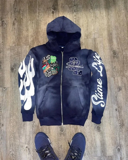 Harajuku Trend Brand Casual Loose Oversized Zipper Hoodie Men