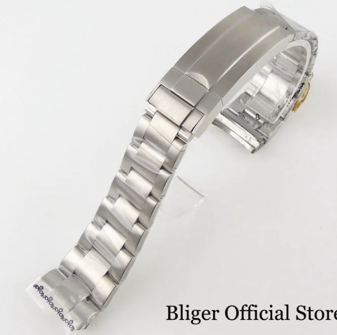 BLIGER Silver Black 20mm Width Stainless Steel Jubilee Watch Strap Bracelet Two Tone Gold/Rose Gold Glide Lock Clasp