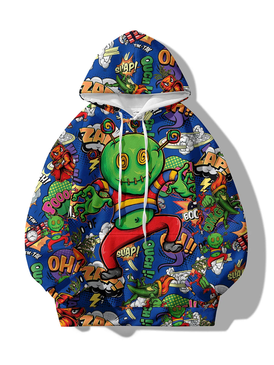 Spring and Autumn Hot selling New Cartoon Letter Graffiti 3D Digital Printing Fashion Youth Hoodie Men's and Women's Casual Top