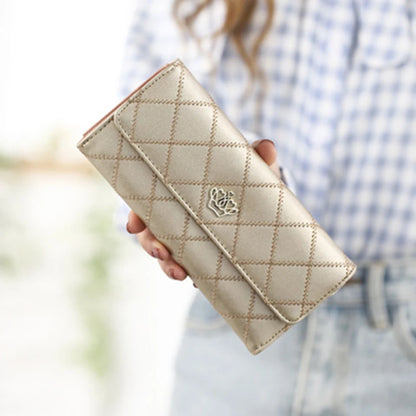 Black Long Wallets for Women PU Leather Diamond Pattern