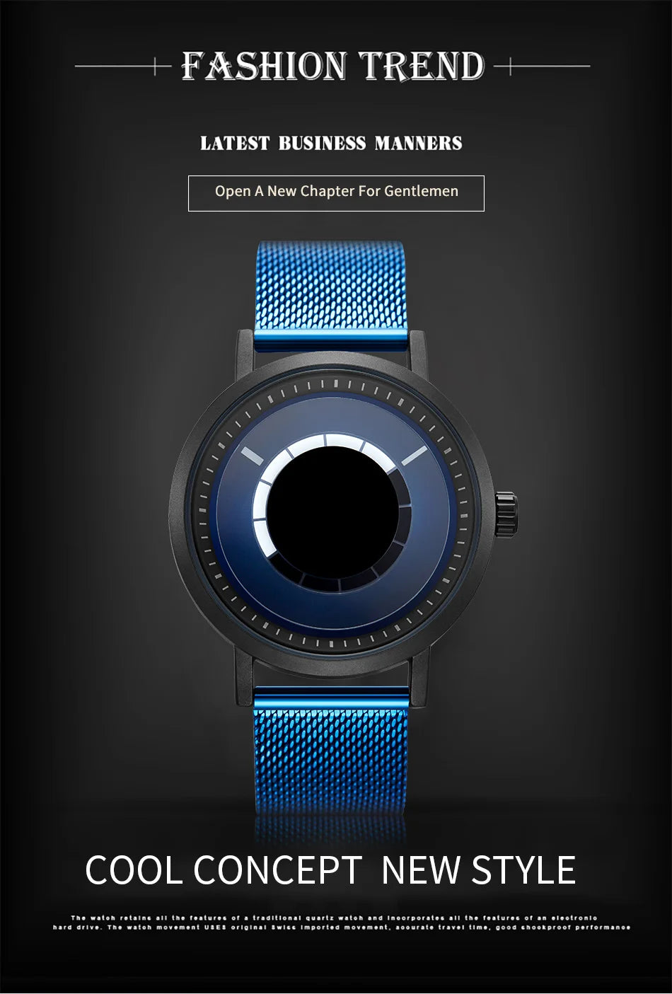 SINOBI Men's Fashion Quartz Watch Stainless Steel Blue Wristwatch Shock Resistant Water-Resistant Male Relogio Masculino