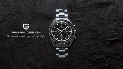 PAGANI DESIGN Men's Chronometer Quartz Watch Waterproof Luminous Red Sapphire Mirror Stainless Steel Band Fashion & Casual Wristwatch
