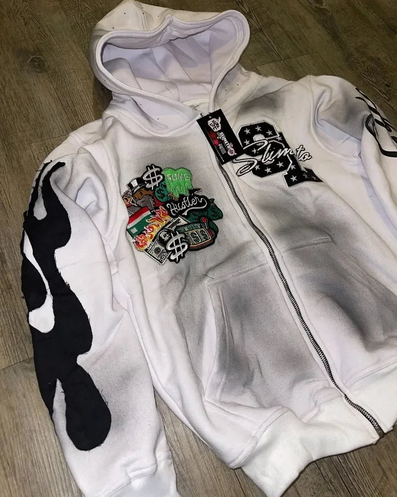 Harajuku Trend Brand Casual Loose Oversized Zipper Hoodie Men