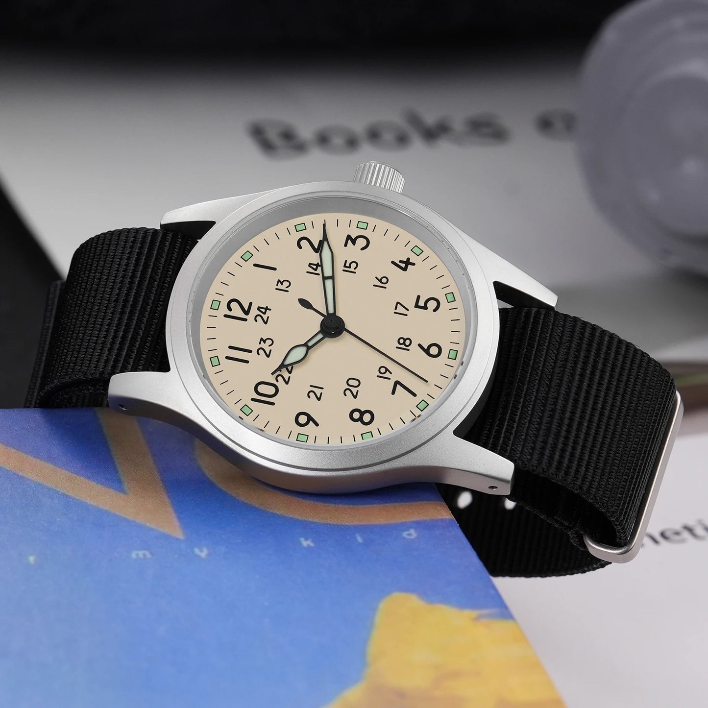 Militado ML05 38mm Military Field Watch - Sweep Quartz Movement Domed Sapphire Crystal 100M Waterproof Super Luminous Nylon Band Watch for Men