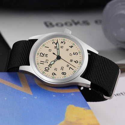 Militado ML05 38mm Military Field Watch - Sweep Quartz Movement Domed Sapphire Crystal 100M Waterproof Super Luminous Nylon Band Watch for Men