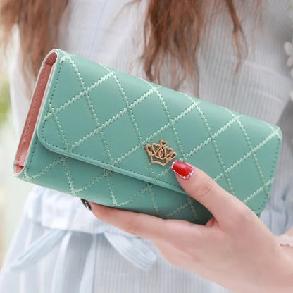 Black Long Wallets for Women PU Leather Diamond Pattern