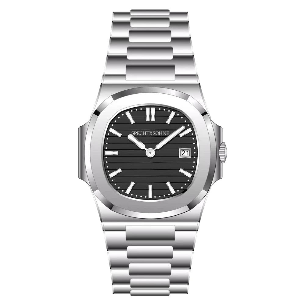 Specht & Söhne Classic 5711 Ultra Thin Men's Watch Green Sapphire Crystal 50M Water Resistant Stainless Steel Quartz Wristwatch