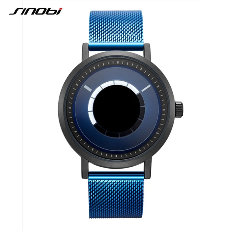 SINOBI Men's Fashion Quartz Watch Stainless Steel Blue Wristwatch Shock Resistant Water-Resistant Male Relogio Masculino
