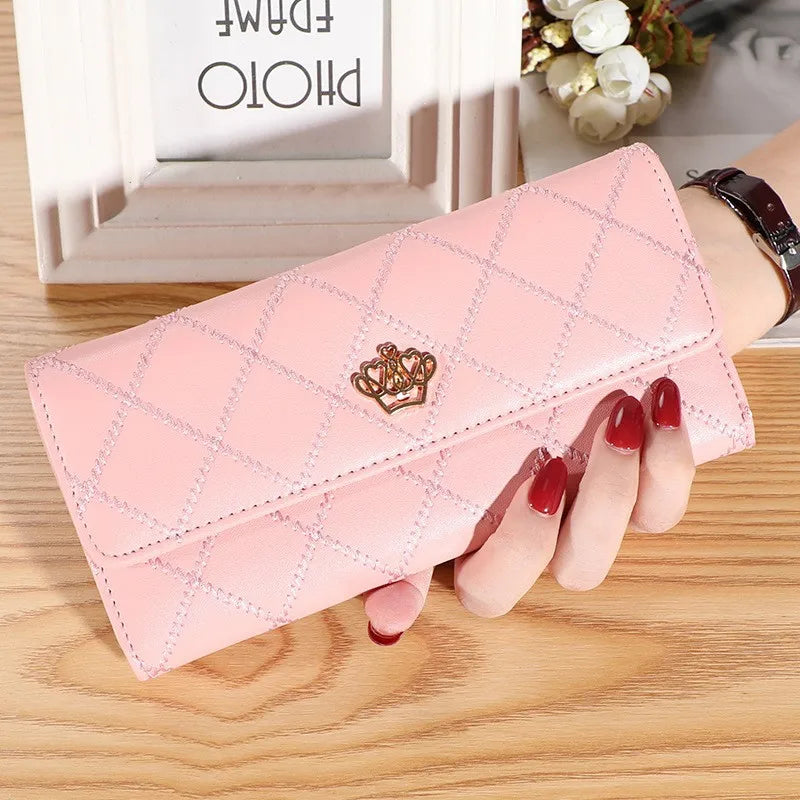 Black Long Wallets for Women PU Leather Diamond Pattern