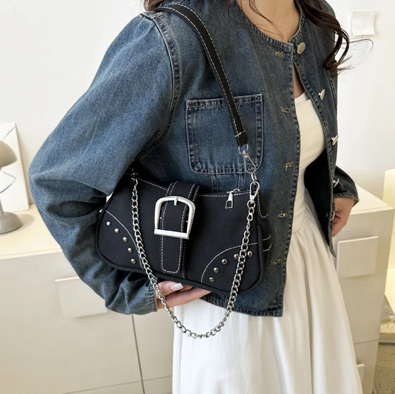 Y2k Vintage Women Underarm Bag Korean Casual Cute White Shoulder Bag Ladies Slings