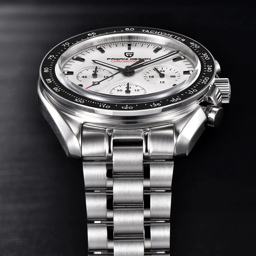 PAGANI DESIGN Men's Chronometer Quartz Watch Waterproof Luminous Red Sapphire Mirror Stainless Steel Band Fashion & Casual Wristwatch