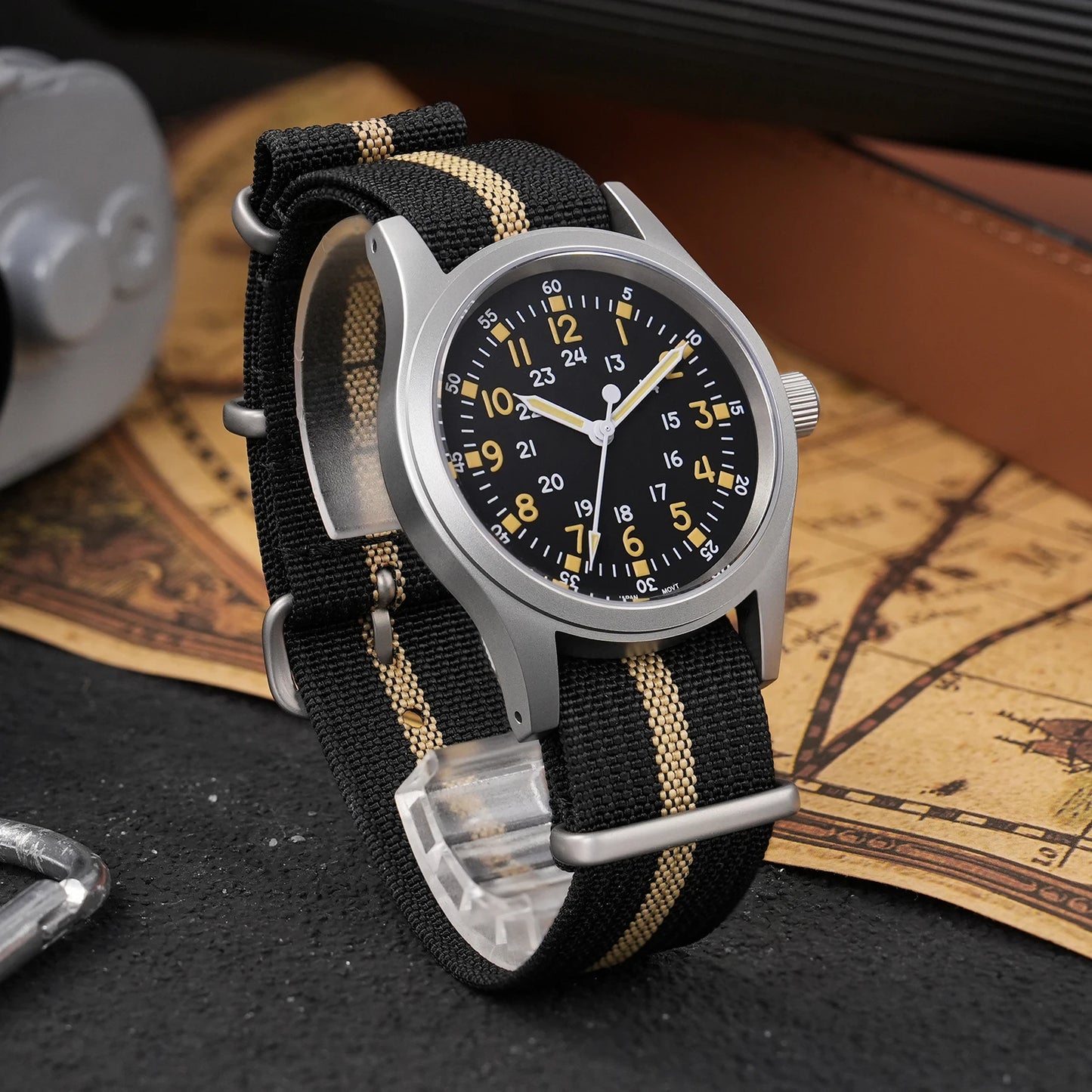 Militado ML05 38mm Military Field Watch - Sweep Quartz Movement Domed Sapphire Crystal 100M Waterproof Super Luminous Nylon Band Watch for Men