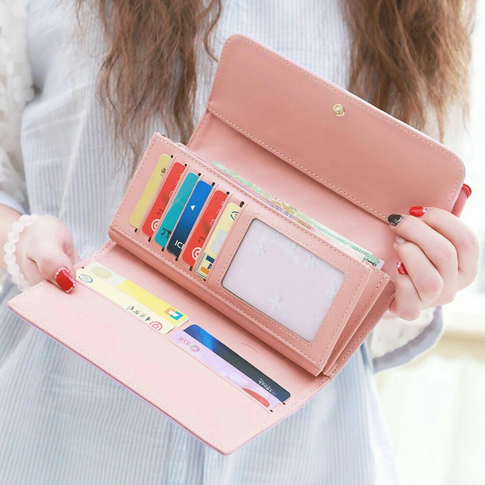 Black Long Wallets for Women PU Leather Diamond Pattern