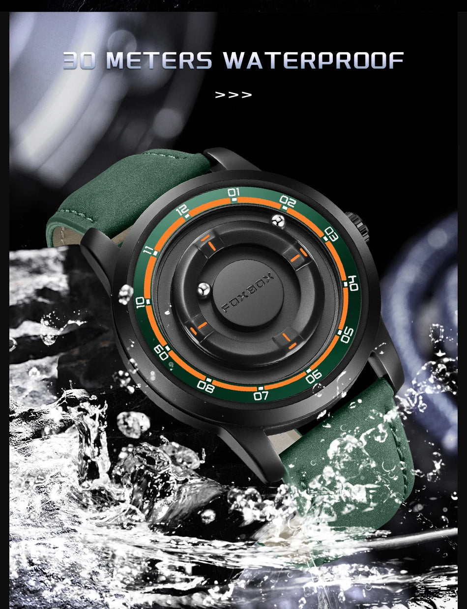 FOXBOX Watch Personalized Fashion Floating Magnetic Pointer Free Ball Bearing Creative Simple Waterproof Quartz Watch for Men