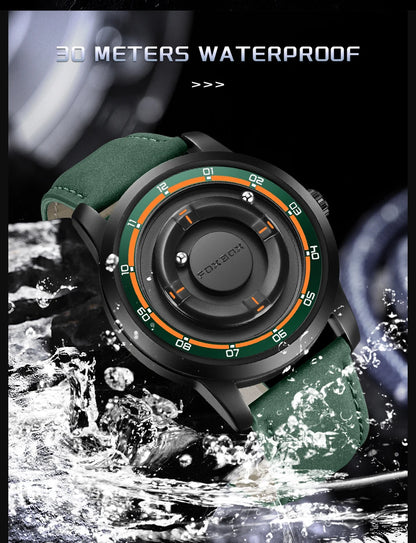FOXBOX Watch Personalized Fashion Floating Magnetic Pointer Free Ball Bearing Creative Simple Waterproof Quartz Watch for Men