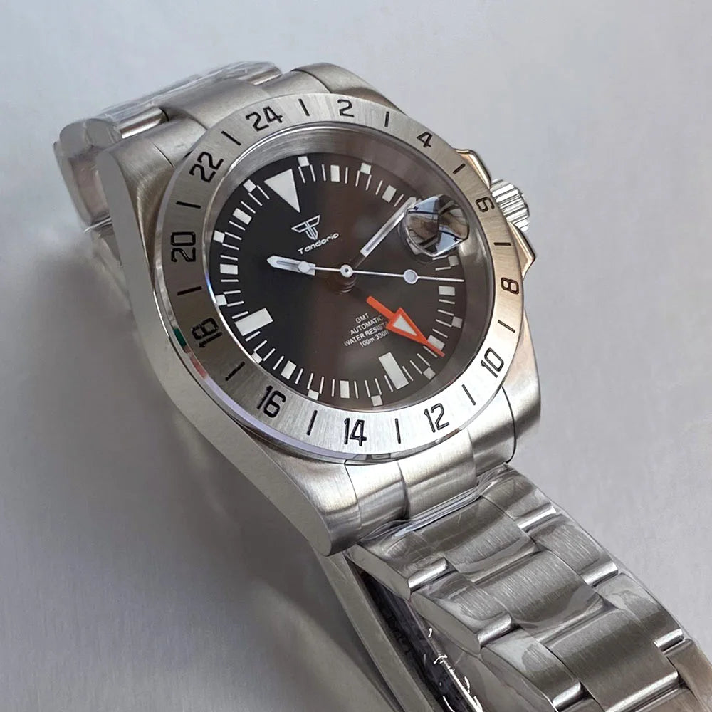 39mm Tandorio 200M Diving NH34 GMT Sapphire Glass Black Dial Luminous Mechanical Watch Men Steel Bracelet Business Dress Clock
