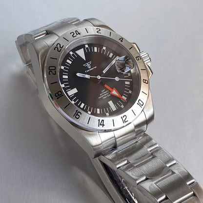 39mm Tandorio 200M Diving NH34 GMT Sapphire Glass Black Dial Luminous Mechanical Watch Men Steel Bracelet Business Dress Clock