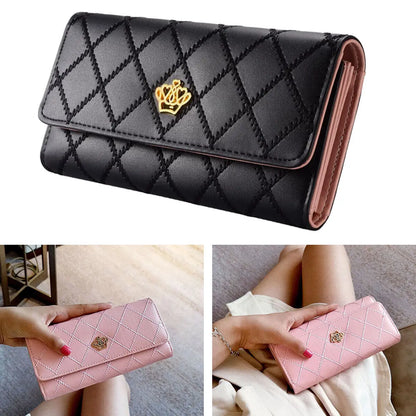 Black Long Wallets for Women PU Leather Diamond Pattern
