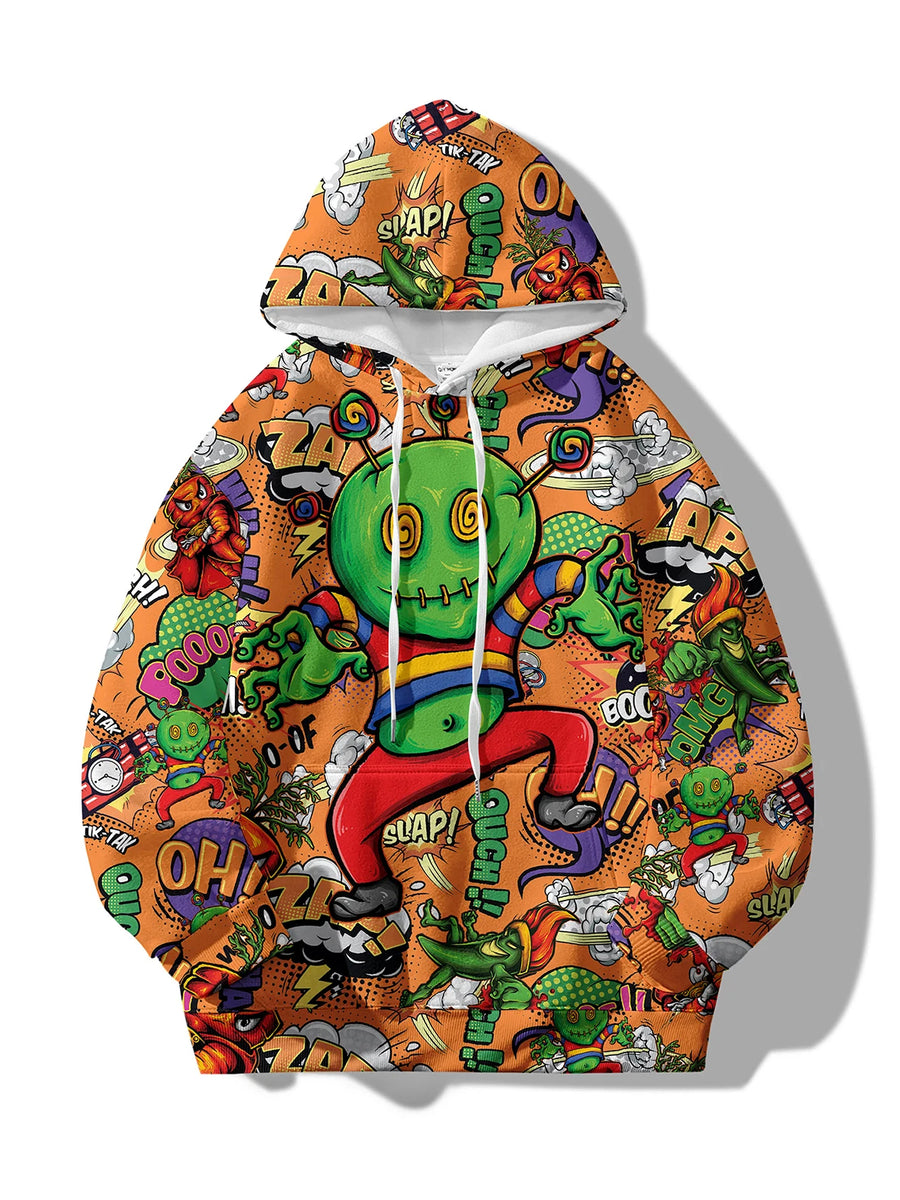 Spring and Autumn Hot selling New Cartoon Letter Graffiti 3D Digital Printing Fashion Youth Hoodie Men's and Women's Casual Top