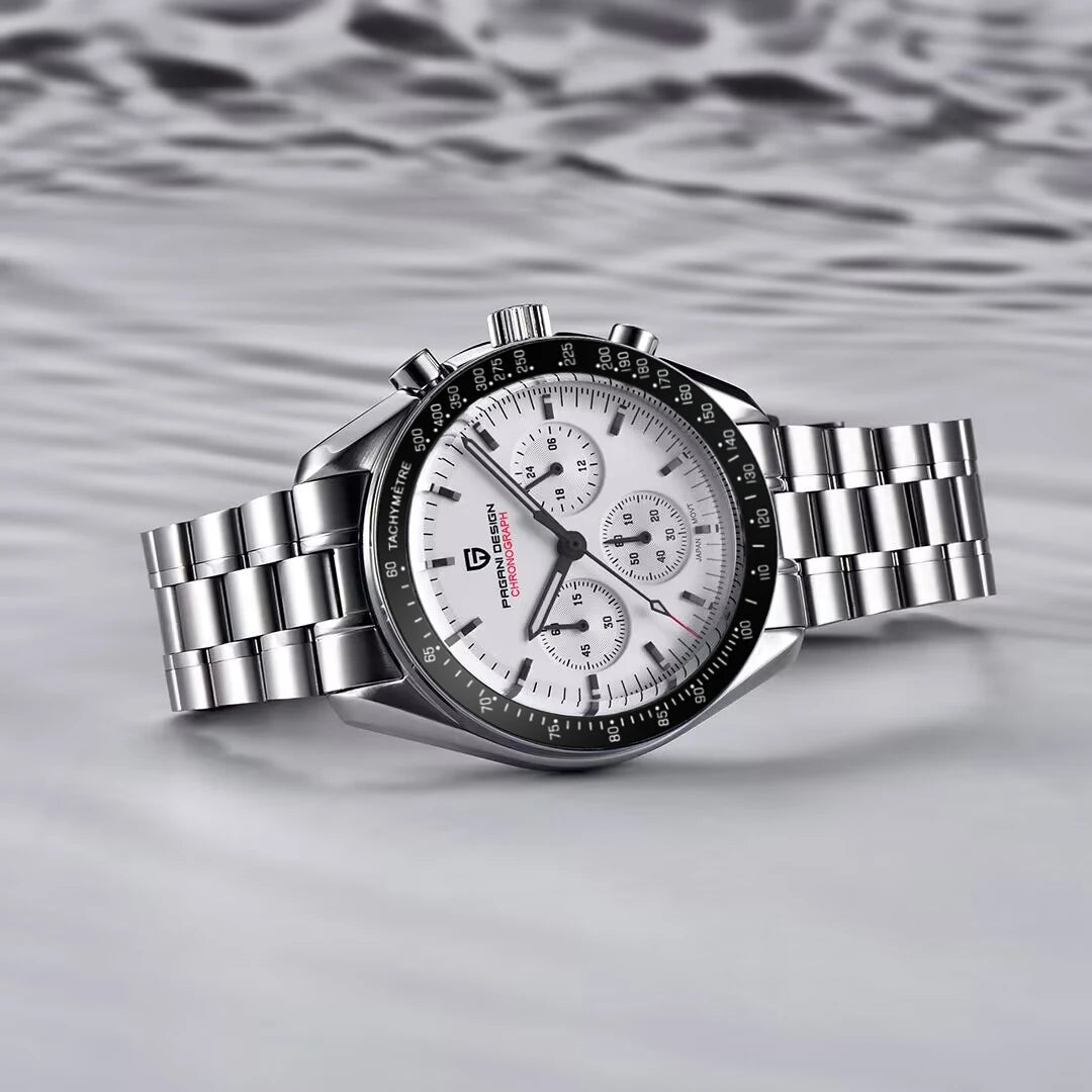PAGANI DESIGN Men's Chronometer Quartz Watch Waterproof Luminous Red Sapphire Mirror Stainless Steel Band Fashion & Casual Wristwatch