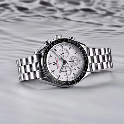 PAGANI DESIGN Men's Chronometer Quartz Watch Waterproof Luminous Red Sapphire Mirror Stainless Steel Band Fashion & Casual Wristwatch