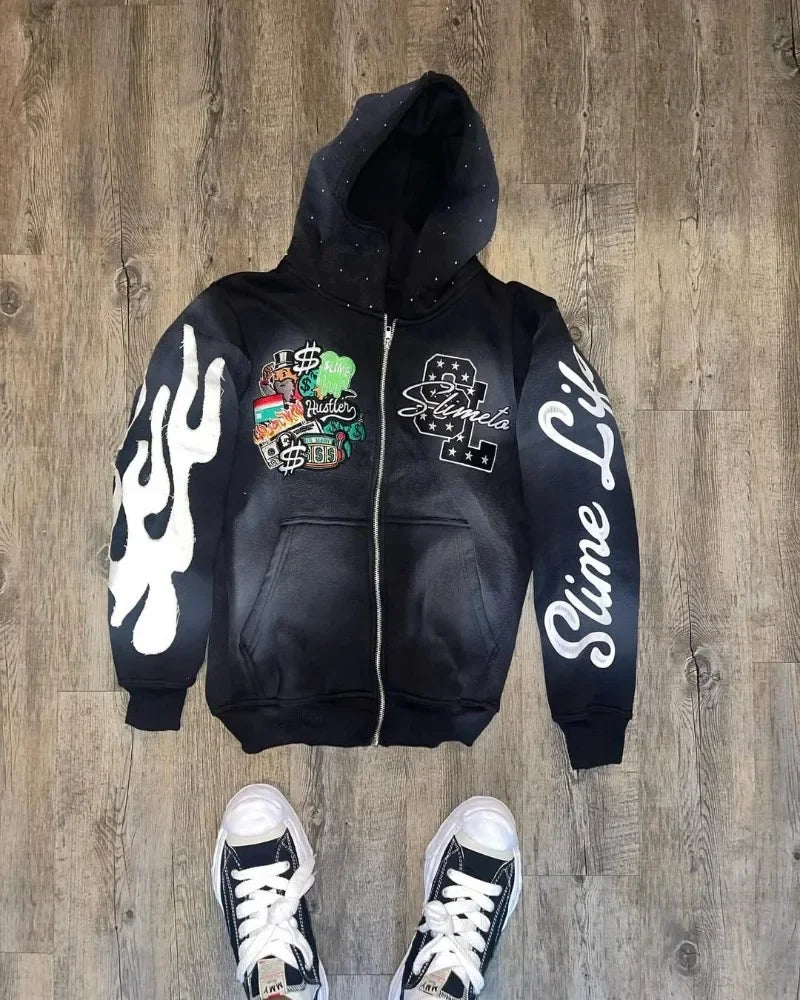 Harajuku Trend Brand Casual Loose Oversized Zipper Hoodie Men