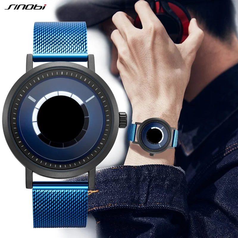 SINOBI Men's Fashion Quartz Watch Stainless Steel Blue Wristwatch Shock Resistant Water-Resistant Male Relogio Masculino