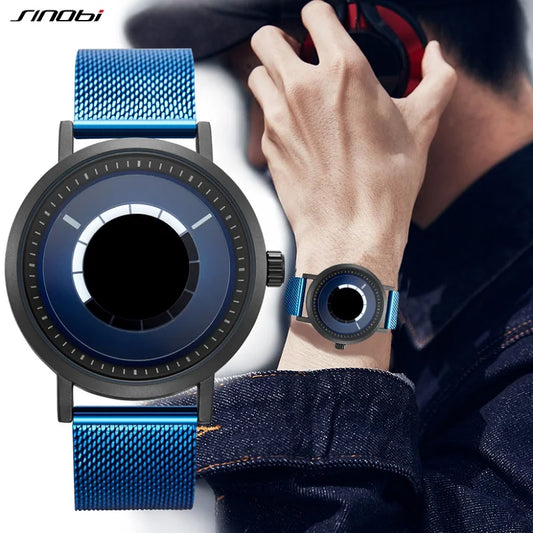 SINOBI Men's Fashion Quartz Watch Stainless Steel Blue Wristwatch Shock Resistant Water-Resistant Male Relogio Masculino