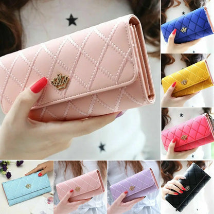 Black Long Wallets for Women PU Leather Diamond Pattern