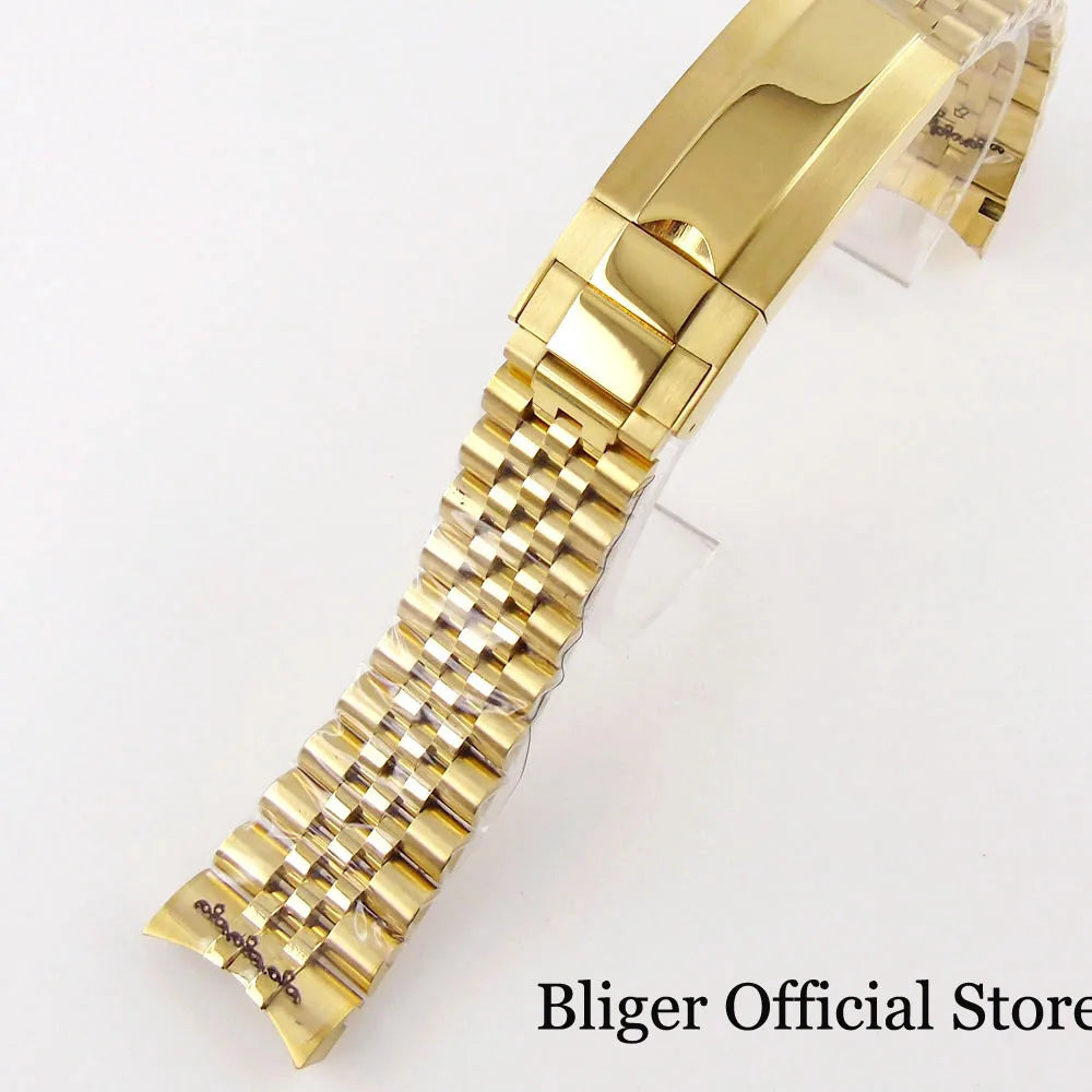 BLIGER Silver Black 20mm Width Stainless Steel Jubilee Watch Strap Bracelet Two Tone Gold/Rose Gold Glide Lock Clasp