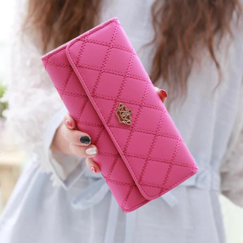 Black Long Wallets for Women PU Leather Diamond Pattern
