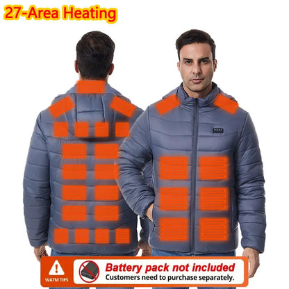 Heated Jacket Thick Warm Heated Jacket 4 Control Zone 27 Men Women Winter Outdoor Ski Hiking Coat (Not Included The Power Bank)