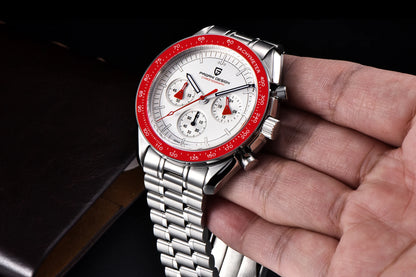 PAGANI DESIGN Men's Chronometer Quartz Watch Waterproof Luminous Red Sapphire Mirror Stainless Steel Band Fashion & Casual Wristwatch