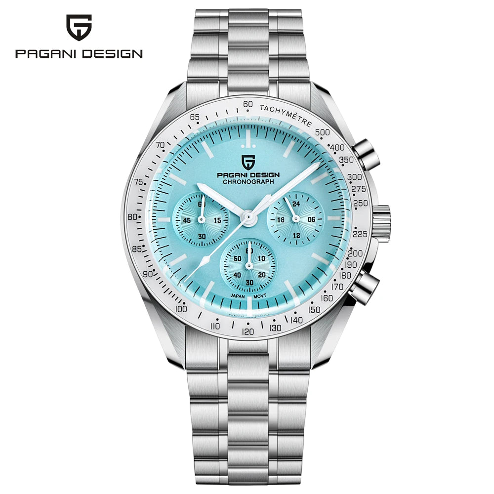 PAGANI DESIGN Men's Chronometer Quartz Watch Waterproof Luminous Red Sapphire Mirror Stainless Steel Band Fashion & Casual Wristwatch