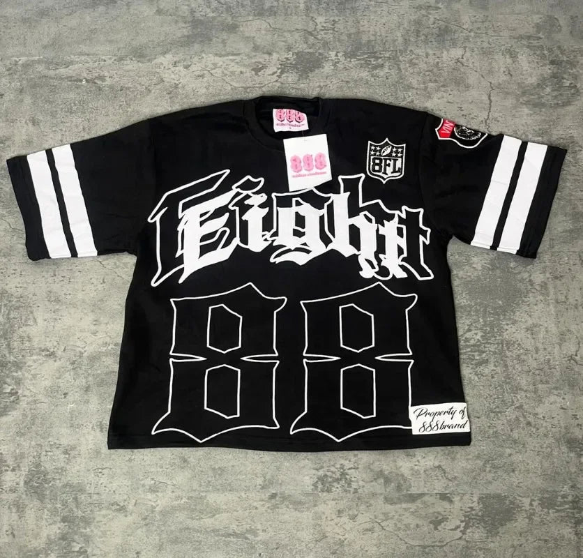 Letter Printing Loose Short-sleeved Men Y2k Pure Cotton Round Neck T-shirt